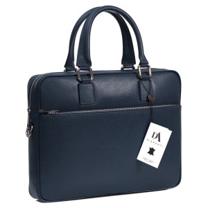 Servieta din piele naturala safiano laptop 15" DiAmanti Tivoli Albastru Inchis